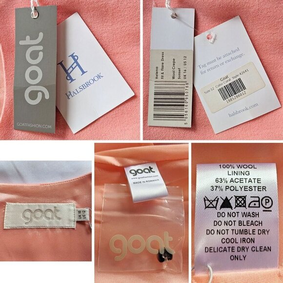 NWT GOAT JANE ATELIER Helena Sunset Coral Fit & Flare Wool Crepe Dress Size 12 - Picture 3 of 9